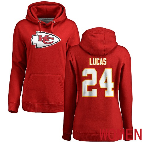 Women Football Kansas City Chiefs #24 Lucas Jordan Red Name and Number Logo Pullover Hoodie->nfl t-shirts->Sports Accessory